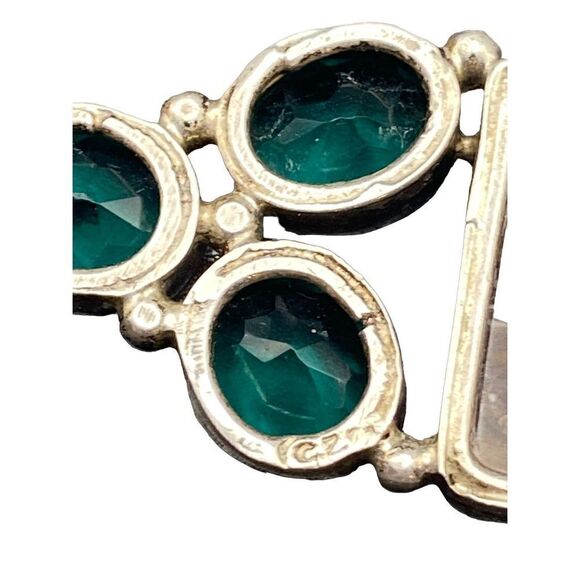 Sterling silver 925 zebra jasper and green CZ pendant necklace - Picture 3 of 7